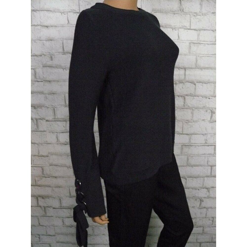Ann Taylor Navy Blue Lace Up Sleeve Warm Knit Boatneck Sweater Small NEW - Picture 2 of 7